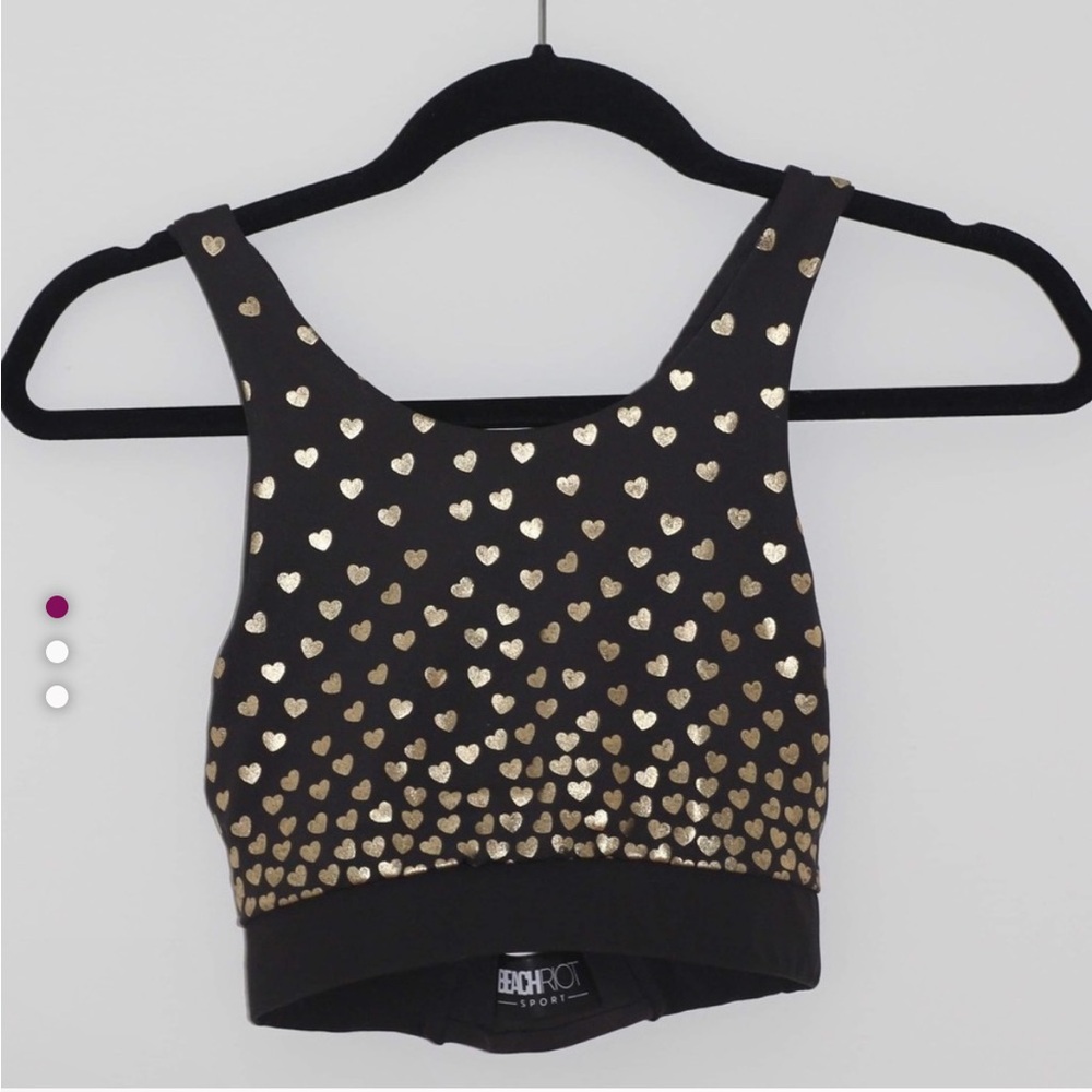 NWT sz L Beach Riot Black and Gold Heart Sports Bra